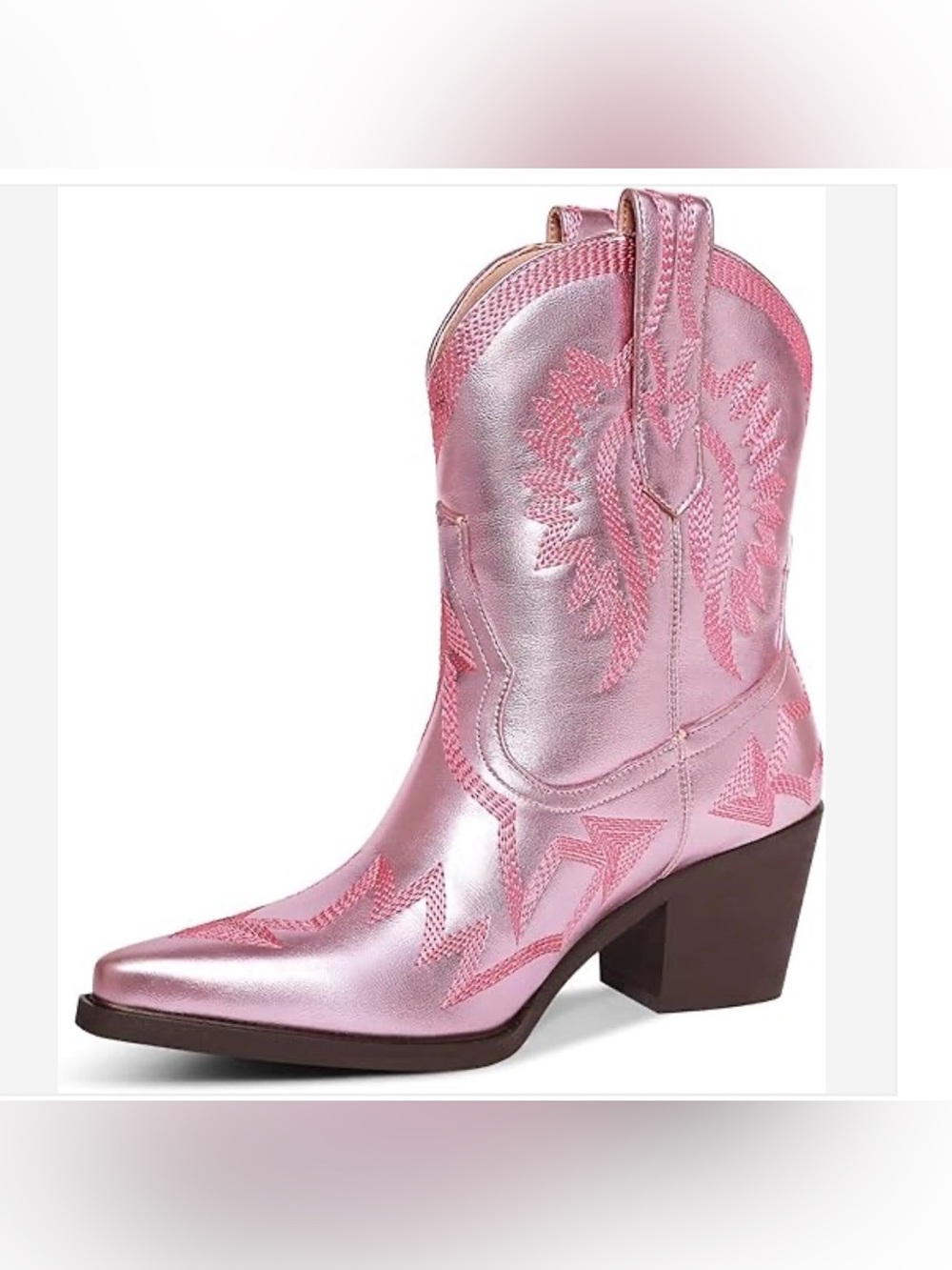 Hochfart Western Boots for Women Metallic Embroidered Pointed Toe Cowgirl size 7